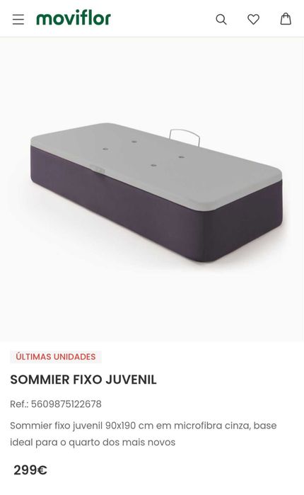 *VENDE-SE SOMMIER FIXO JUVENIL, 0,90 x 1,90 - elevatorio - 6 meses de uso. *Com colchão, em muito bom estado. A recolher na minha casa. Coimbra.