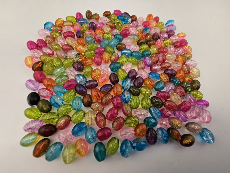 Koraliki beczki owal 8x6 szklane Crackle 200szt jedno dwukolorowe Mix