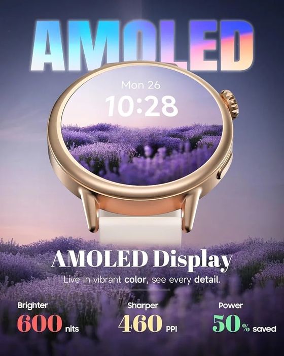 Розумний годинник TOOBUR Petite для жінок, маленьке зап'ястя, 37 мм AMOLED, сумісний з Android та iOS