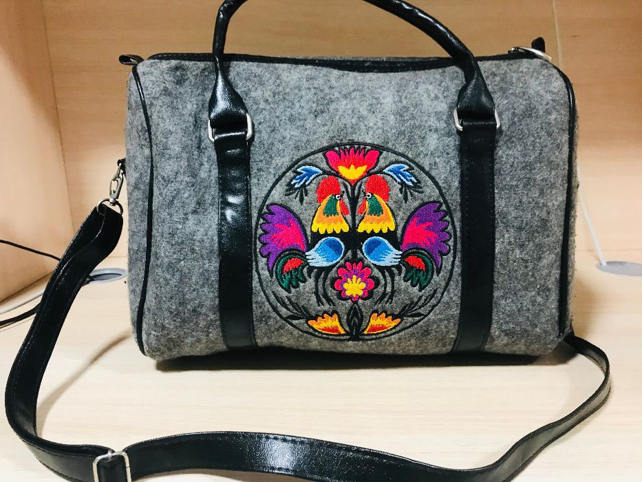 Torebka filcowa folkowa wzór łowicki filc boho vintage kuferek etno