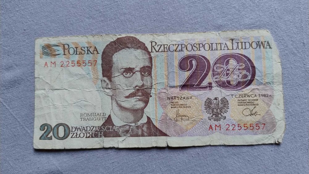 Stary banknot 20 zł z ciekawym numerem seryjnym