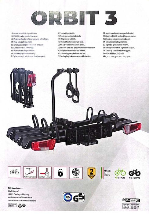 Platforma Rowerowa na Hak Menabo Orbit 3 Rowery 70 KG Nowa wersja z paskami