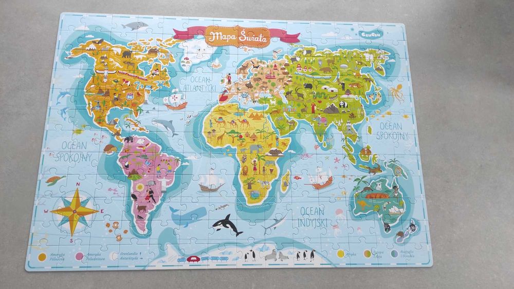 Puzzle 6+ CzuCzu Mapa świata + Clementoni Animals Zwierzęta nowe