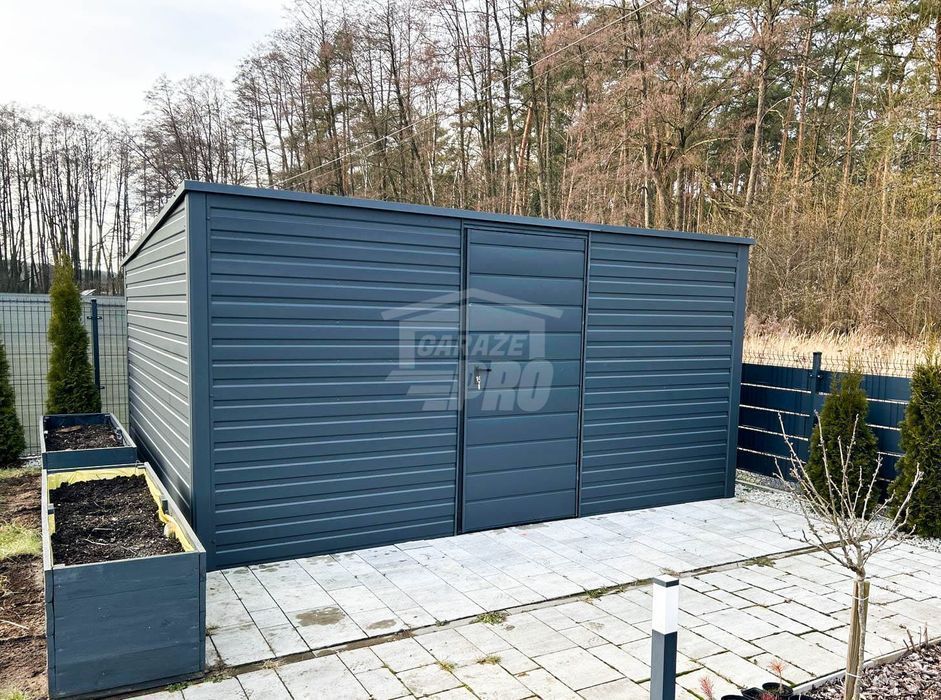 Domek Ogrodowy - Schowek 4 x 3,5  drzwi - Antracyt - dach GP262