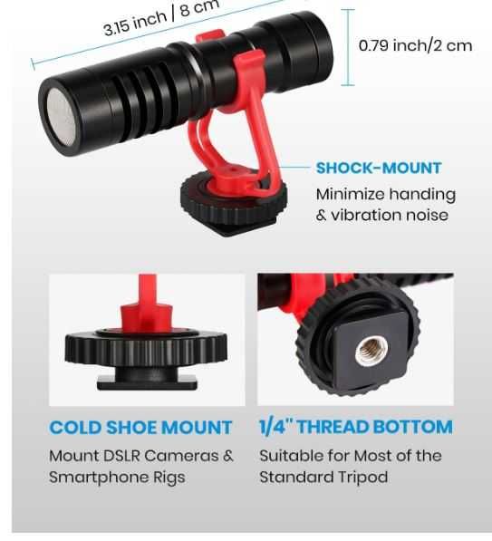 Microfone para Maquina fotografica SLR telefone ou PC com acessorios MOUKEY MCm-1