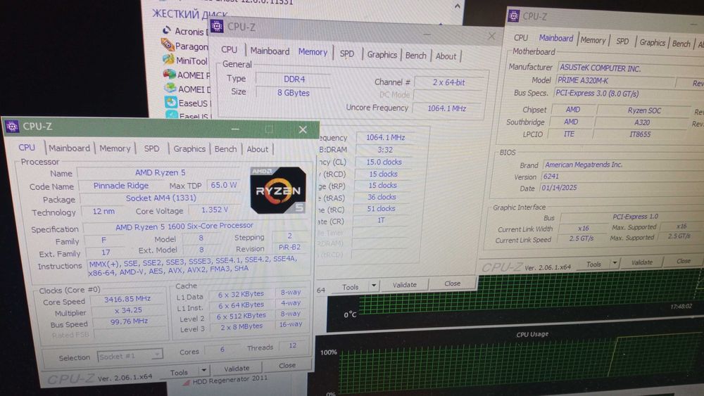 Процессор AMD Ryzen 5 1600, 3200-3400 MHz 6 ядер-12 потоков ,sAM4