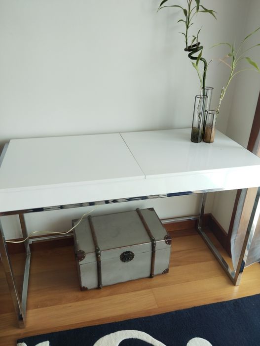 Toucador Secretária Madeira Lacada Branco com Espelho