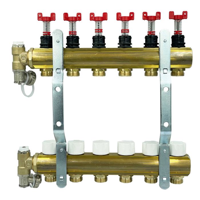 Rozdzielacz 1'' Do Podłogówki Mosiężny Z Zaworami 10 Obwodów Sekcji