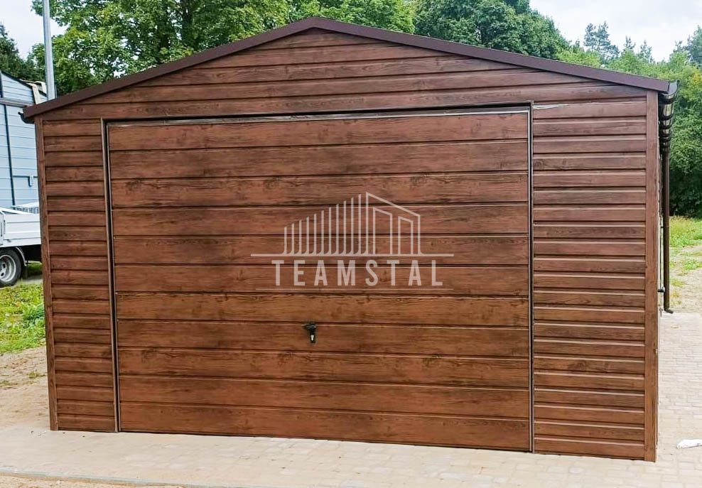 GARAŻ BLASZANY 4m x 6m -  Drewnopodobny Brama drzwi + okno TS211