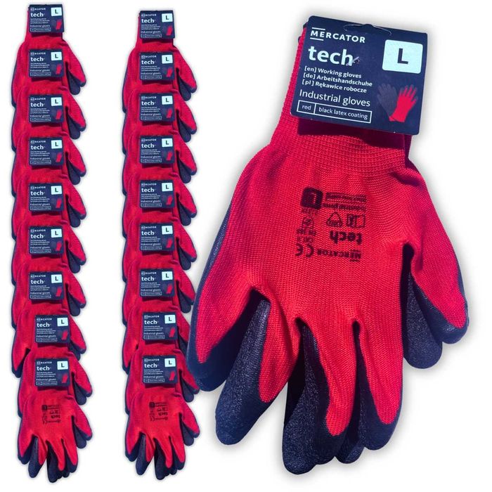 Mercator Tech Red Black rękawice robocze latex L - 25 par ZESTAW