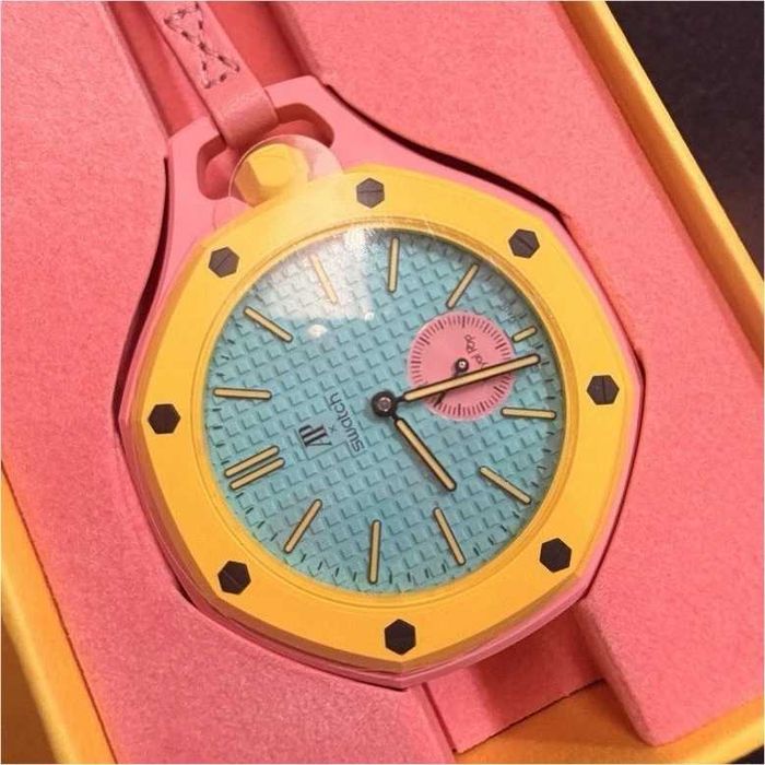 Swatch x AP Otg Roz SSX03J100N - Turkusowa tarcza, różowa obudowa