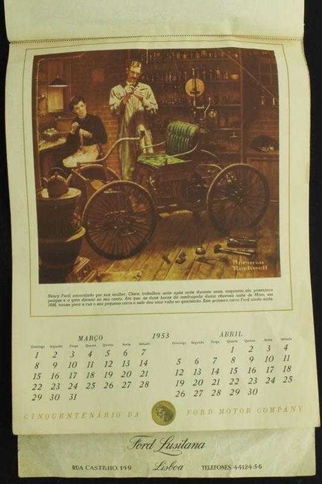 Calendário Parede 1953 - Cinquentenário da Ford