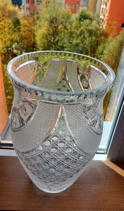 Piękny, duży, wazon, kryształowy PRL.