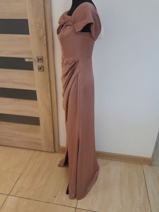 Piękna elegancka efektowna sukienka rozciecie asymetryczna góra L 40