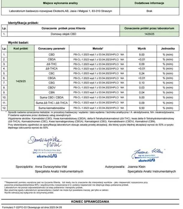 Olejek CBD 9% 10ml 100% naturalny