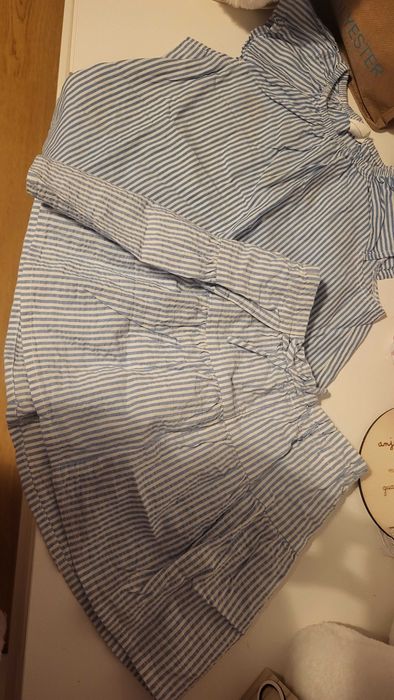 Saia e blusa às riscas azuis Verão menina 1-2 anos