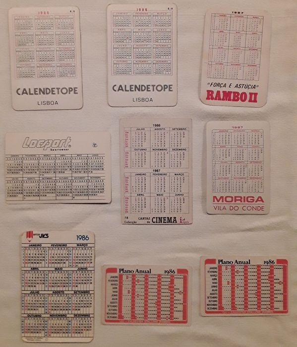 Calendários de bolso: Sylvester Stallone, Rambo, Rocky, Cobra, anos 80