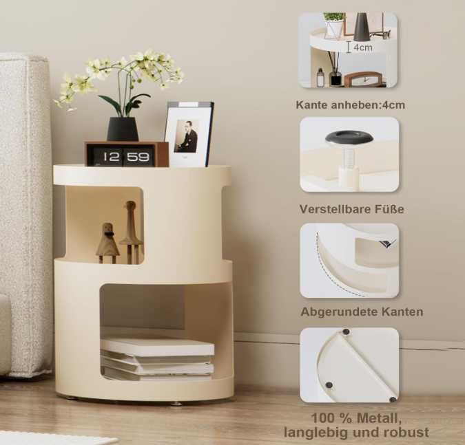 Okrągły stolik nocny metalowy 40cm loft nowy opak. otwarte