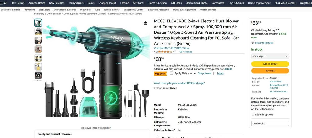 Soprador elétrico e Aspirador MECO ELEVERDE | 100,000 rpm | Premium