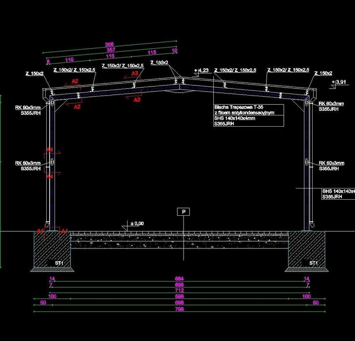 Konstrukcja hali, 7x20 hala, konstrukcja stalowa