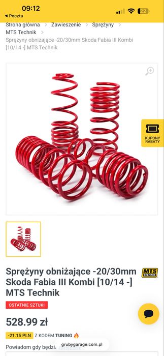 Sprężyny obniżajace MTS Skoda Fabia III -20/30 mm