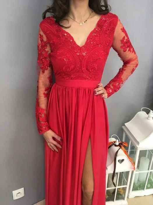 szybka wyprzedaż koronkowa czerwona sukienka 38 emo luna,inubia