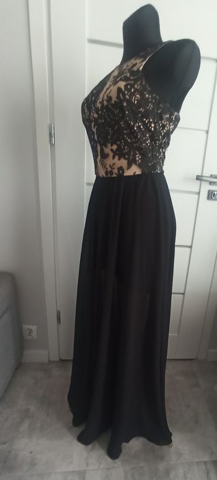 Piękna suknia Chiara czarna z beżem