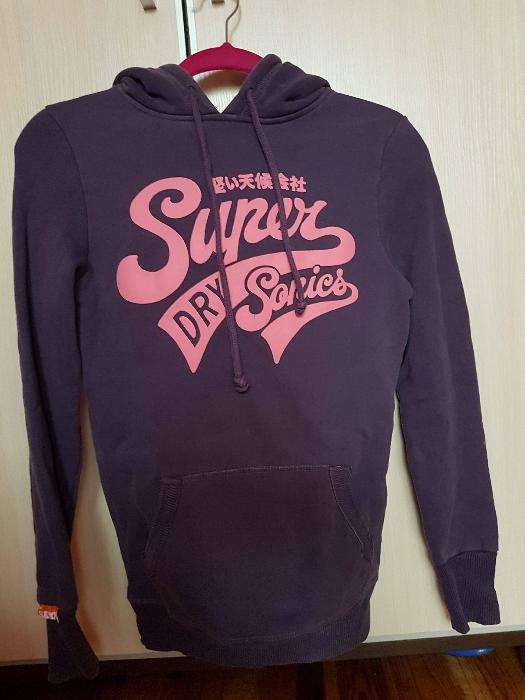 Superdry Super Dry bluza XS S fioletowa kangurka z kapturem