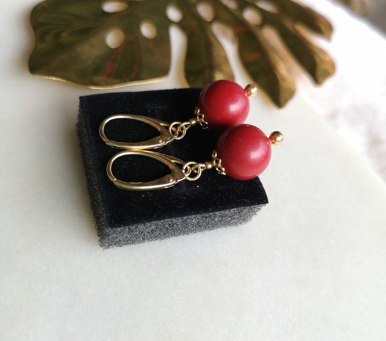 kolczyki koral srebro złocone koral czerwony