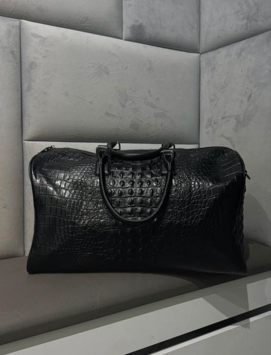 Vintage Czarna Skórzana Torba Duffle Bag Travel Na Siłownie Swag