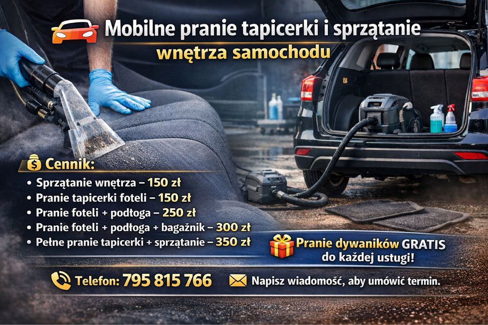 Mobilne pranie  tapicerki sprząntanie detailing samochodu ozonowanie