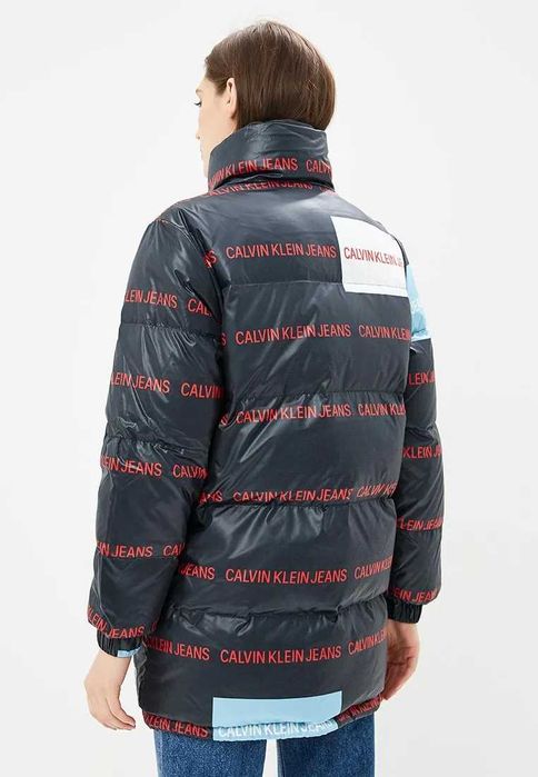 G16 zimowa długa puchowa kurtka damska Calvin Klein logowana S 36