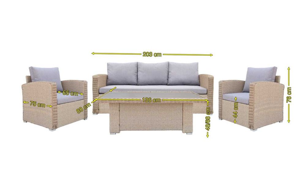 Zestaw Mebli Ogrodowych Technorattanowy Komplet Beżowy Regulacja Stołu