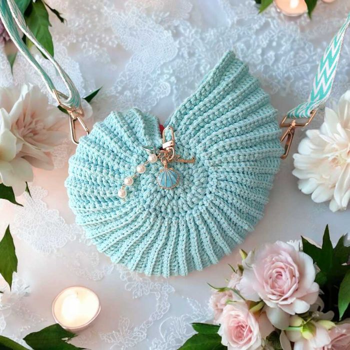 Amonit – torebka muszla bawełniana na szydełku  - rękodzieło