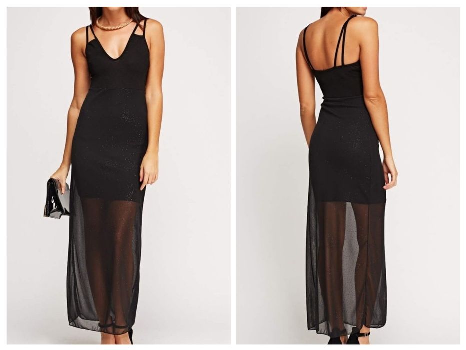 Czarna sukienka maxi z brokatowym dołem, xs-s, WYPRZEDAŻ