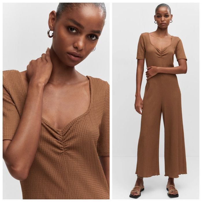 MANGO M-L karmelowy czekoladowy NOWY kombinezon strukturalna tkanina