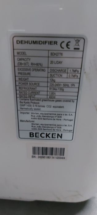 Desumidificador Beken digital 20L Como novo