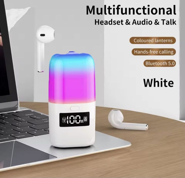 Bezprzewodowe słuchawki Bluetooth 5.0 z podświetlanym etui i głośnikie