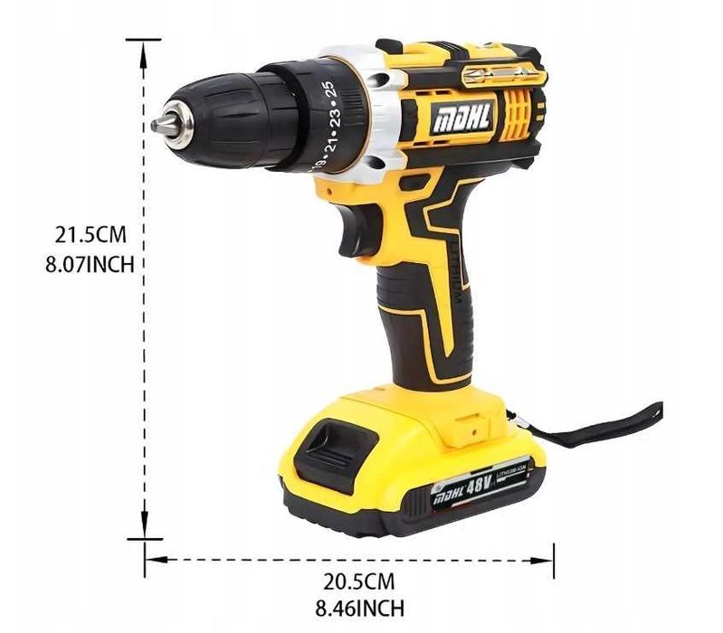 Udarowa Wiertarko-Wkrętarka Akumulatorowa Zestaw Bity Nowa Wkrętarka