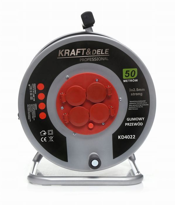 Przedłużacz Bębnowy 50M | 3×2,5Mm² | Metalowy Bęben | 4 Gniazda |16A