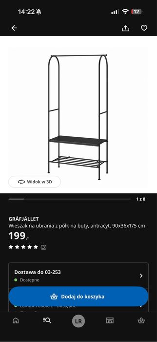 Wieszak na ubrania GRAFJÄLLET czarny Ikea nowy