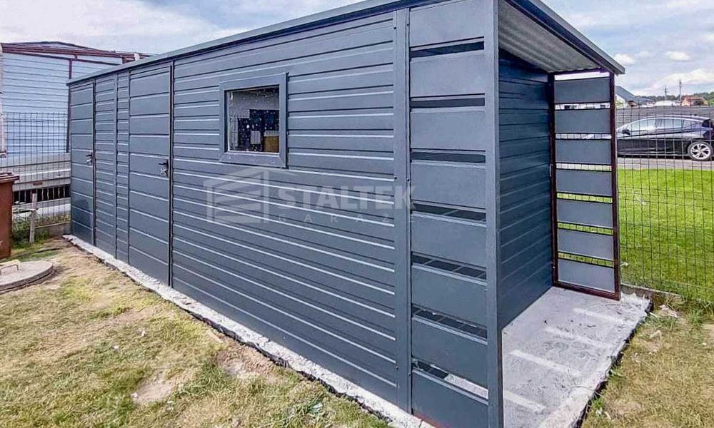 Schowek - Domek Ogrodowy 5x2m Wiata Drzwi Okno dach spad w tył ST153