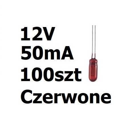 Żarówka miniaturowa czerwona 3x7mm 12V 50mA 100szt