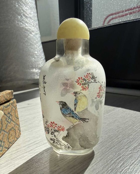 Frasco chinês de rapé em vidro pintado por dentro