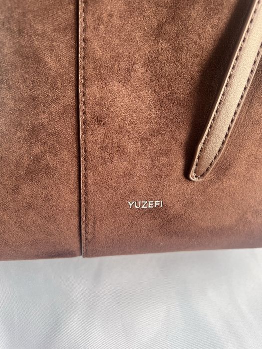 Сумка замшева шоколадна, чорна, велика