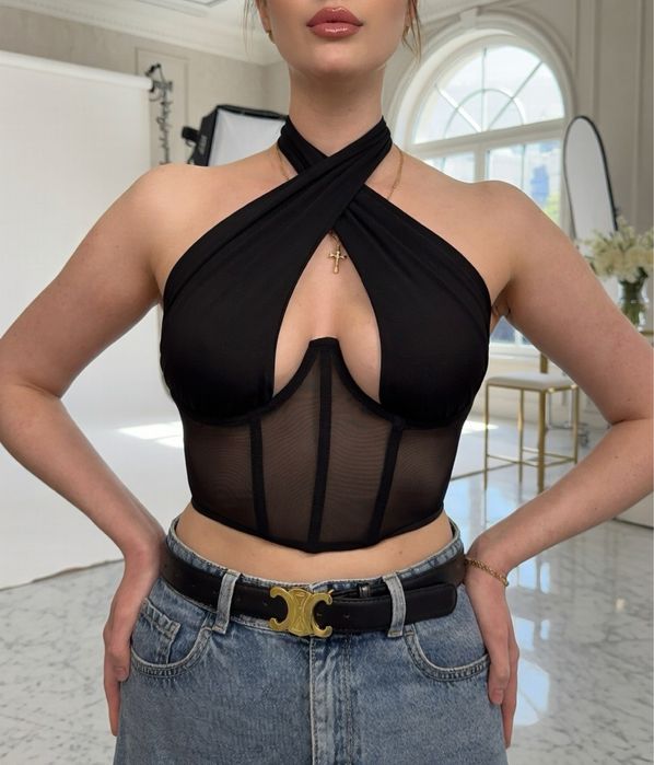 Эффектний чорний корсет-топ , новий, розмір М