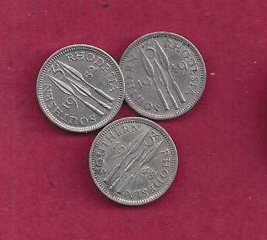 RODESIA DO SUL  3 Moedas  3 pence  1948,49 e 52  Prata