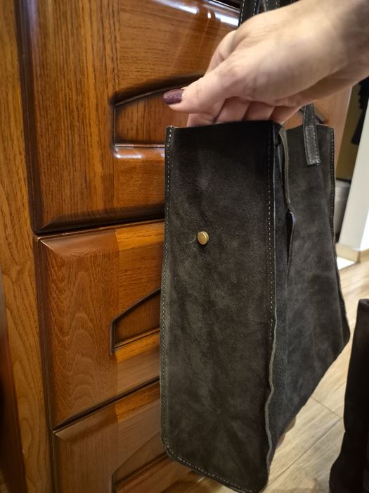 Torba włoska skóra  zamsz ciemna czekolada