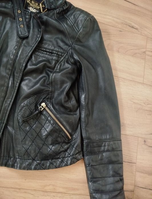 Stradivarius real leather kurtka ramoneska skórzana