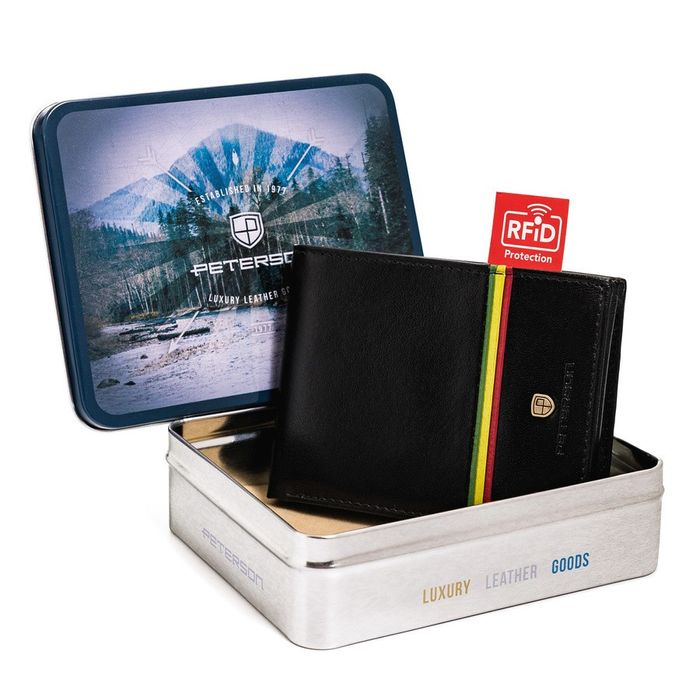 poziomy portfel męski z kolorową lamówką — peterson